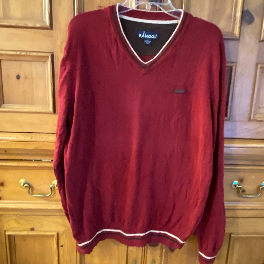 Kangol men’s v neck sweater dark red cotton